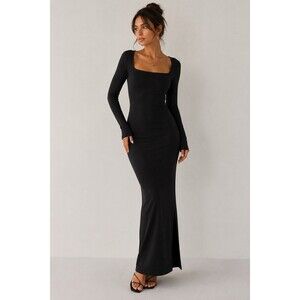 Wild Fable ButterBliss Black Maxi Dress XS Square Neck Long Sleeve Bodycon